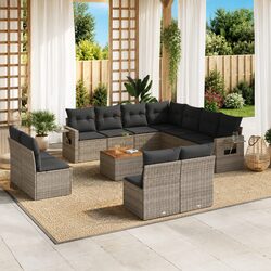 12 Piece Outdoor Sectional Sofa Set Grey Poly Rattan Garden Furniture with