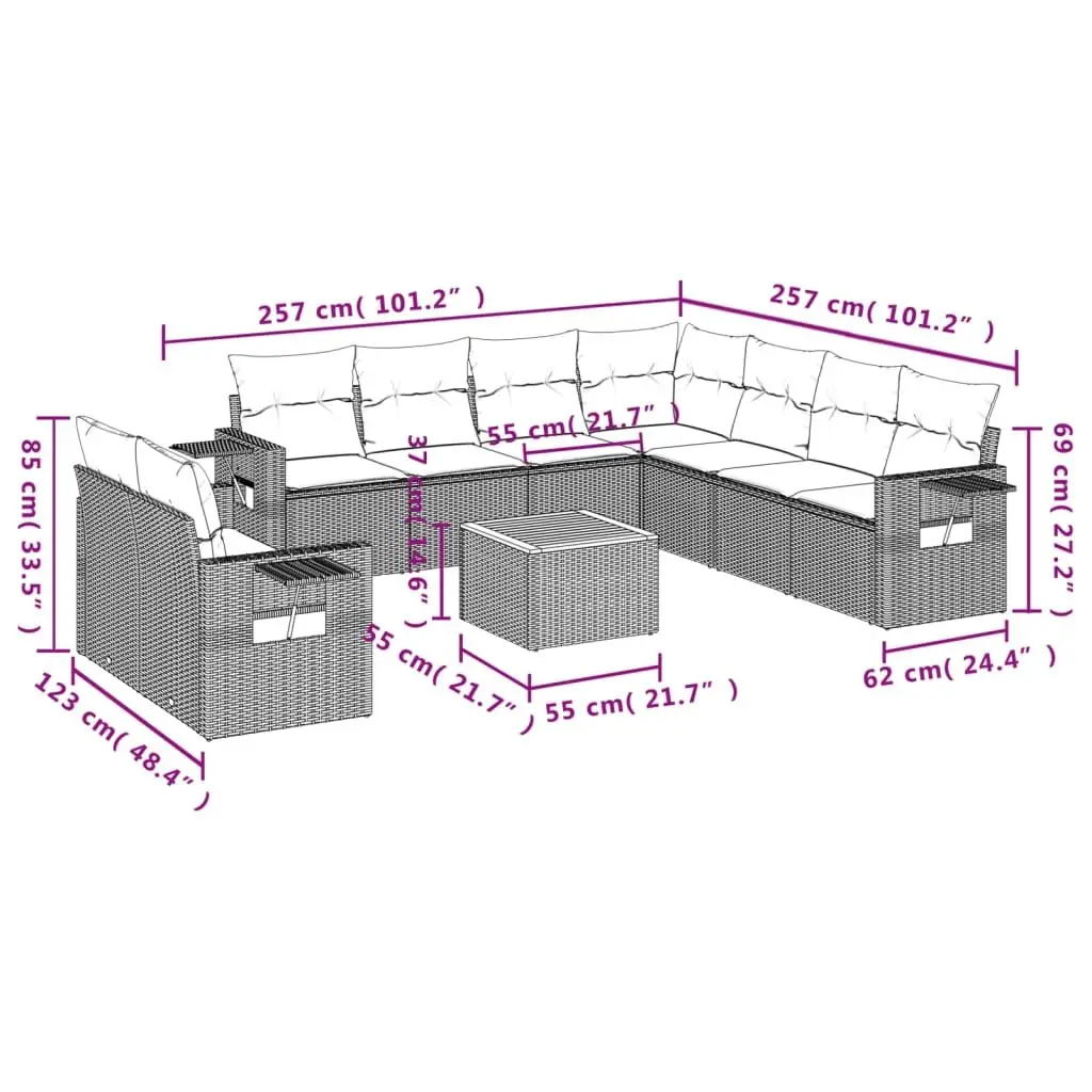 10-Piece Grey Garden Sofa Set