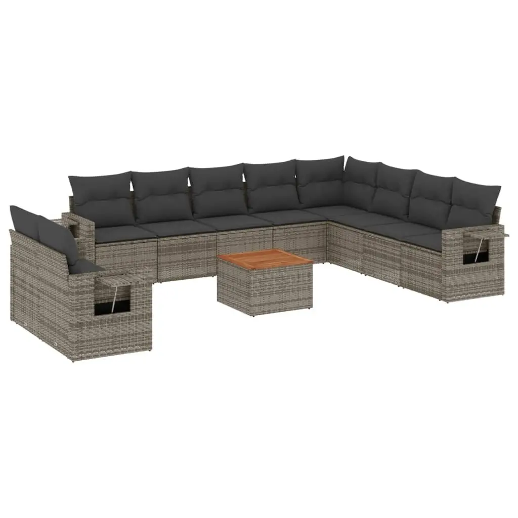 Outdoor Sectional Sofa Set 11 Piece Patio Furniture Grey Poly Rattan