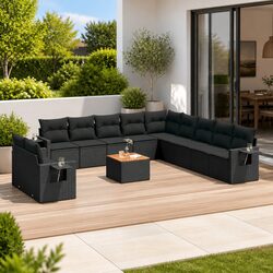 12-Piece Modular Outdoor Sofa Set with Cushions - Black