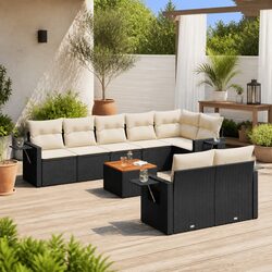 9-Piece Modular Outdoor Sofa Set - Black PE Rattan