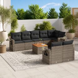Garden Sofa Set 9 Piece Outdoor Sectional Grey Poly Rattan Patio Furniture with