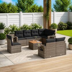 9-Piece Grey Poly Rattan Sectional Sofa Set Details