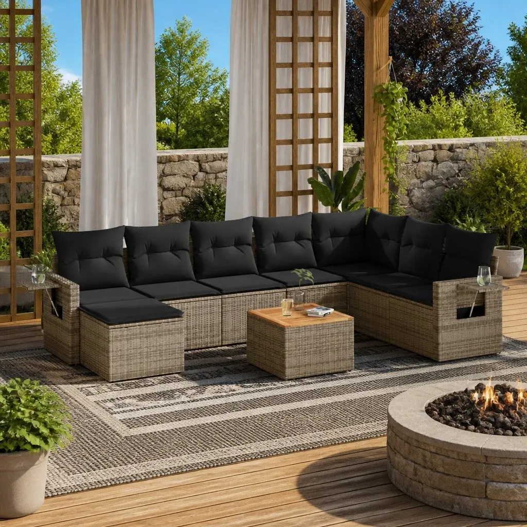 Outdoor Sectional Sofa Set 9 Piece Garden Furniture Grey Poly Rattan
