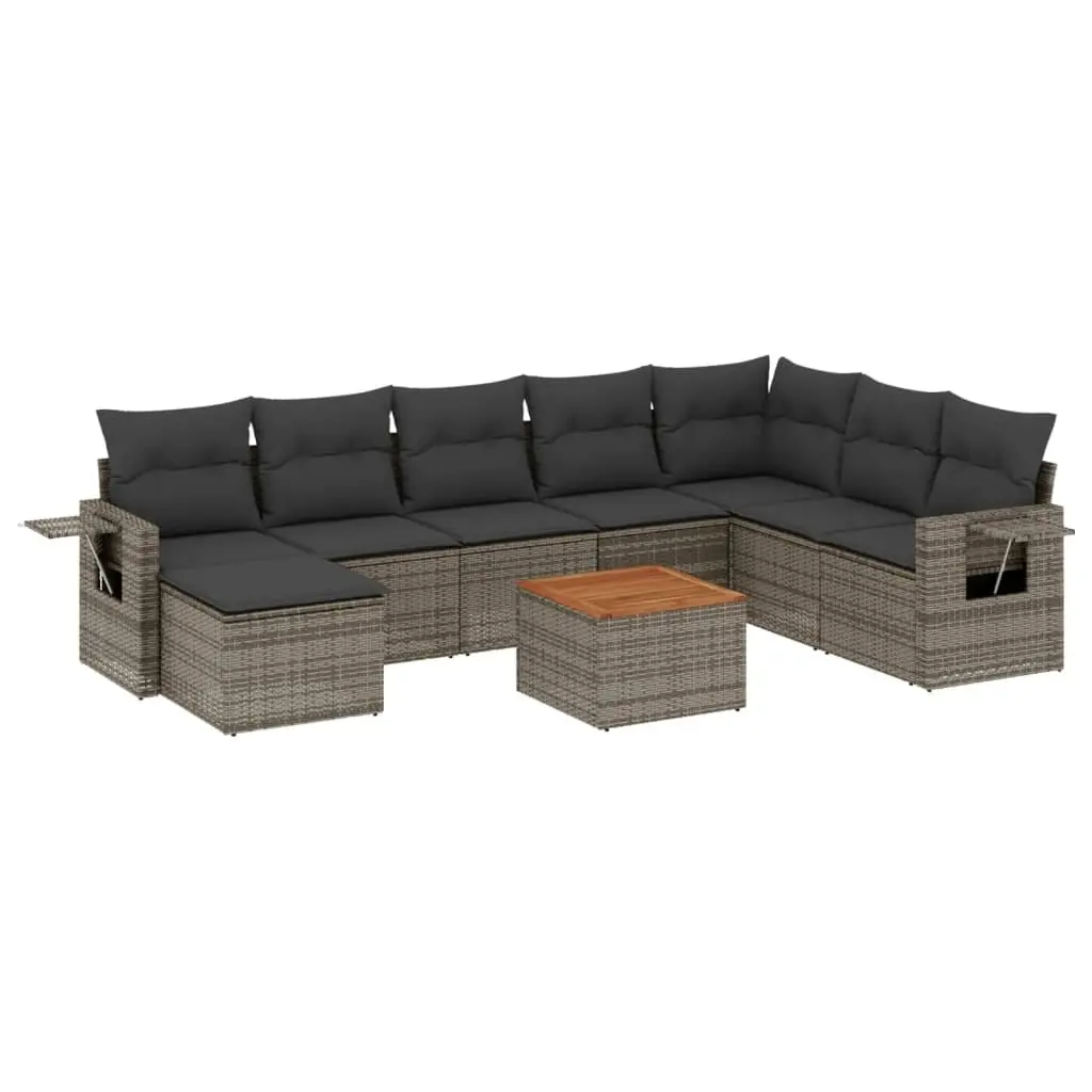 Outdoor Sectional Sofa Set 9 Piece Garden Furniture Grey Poly Rattan