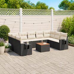 Outdoor Sectional Sofa Set 10-Piece Black with Acacia Table