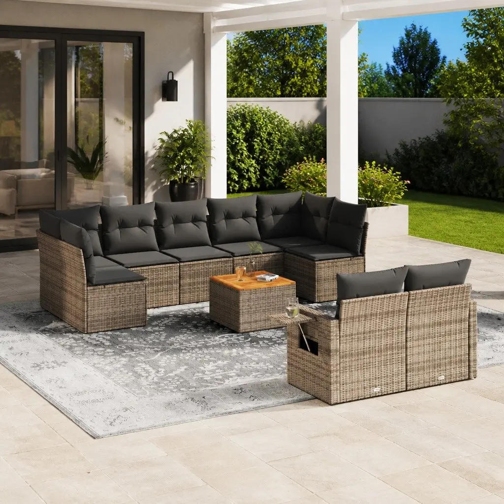 Outdoor Sectional Sofa Set 10 Piece Garden Furniture Grey Poly Rattan with