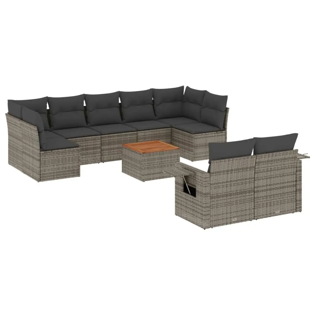 Outdoor Sectional Sofa Set 10 Piece Garden Furniture Grey Poly Rattan with