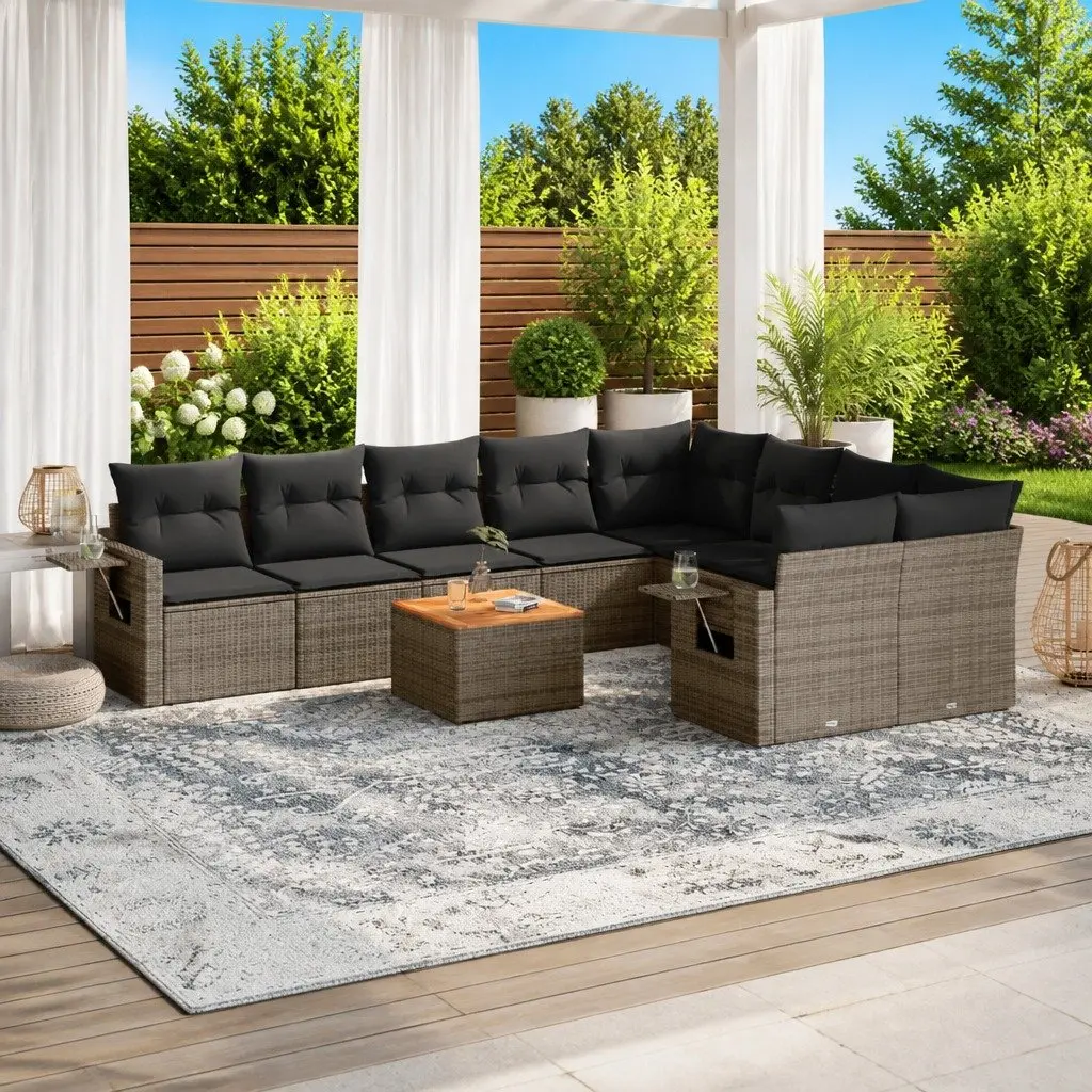 Outdoor Sectional Sofa Set 10 Piece Patio Garden Furniture Grey Poly Rattan