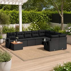 Outdoor Sectional Sofa Set: 10 Pieces, Black PE Rattan