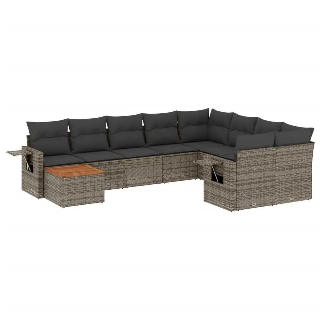 Outdoor Sectional Sofa Set 10 Piece Garden Furniture Grey Poly Rattan