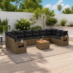 11-Piece Garden Sofa Set: Grey PE Rattan & Acacia Wood