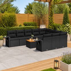 Outdoor 11 Piece Sectional Sofa Set with Black Rattan