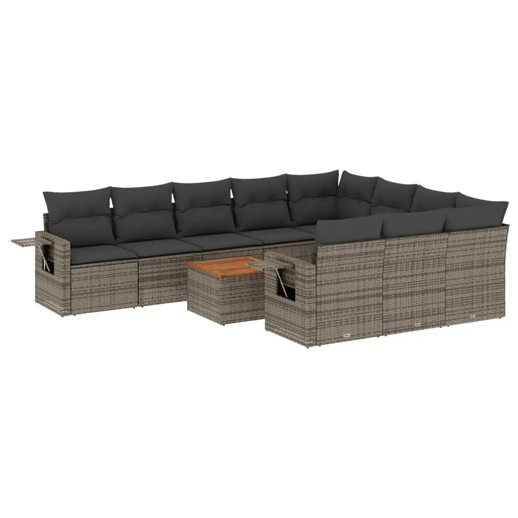 Outdoor Sectional Sofa Set 11 Piece Grey Patio Furniture Poly Rattan