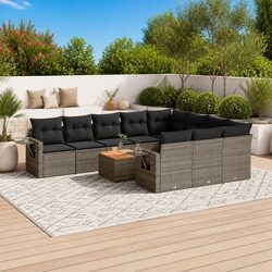 Outdoor Sectional Sofa Set 11 Piece Garden Furniture Black Poly Rattan with