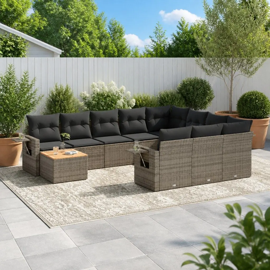 Outdoor Sectional Sofa Set Garden Furniture 11 Piece Grey Poly Rattan