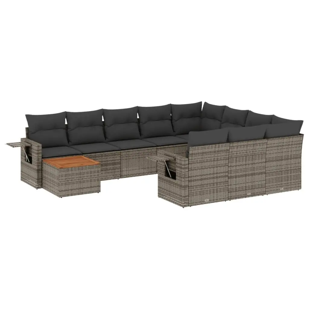 Outdoor Sectional Sofa Set Garden Furniture 11 Piece Grey Poly Rattan