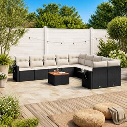 Outdoor Sectional Sofa Set 11 Piece Garden Furniture Black Poly Rattan with