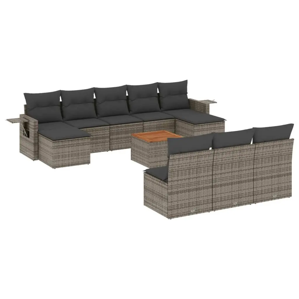 Outdoor Sectional Sofa Set 11 Piece Patio Garden Furniture Grey Poly Rattan