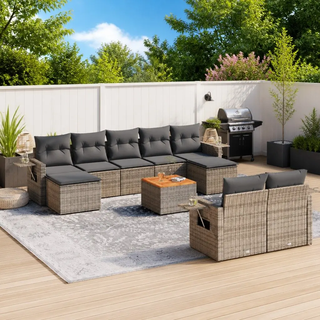 Outdoor Sectional Sofa Set 10 Piece Grey Poly Rattan Patio Garden Furniture