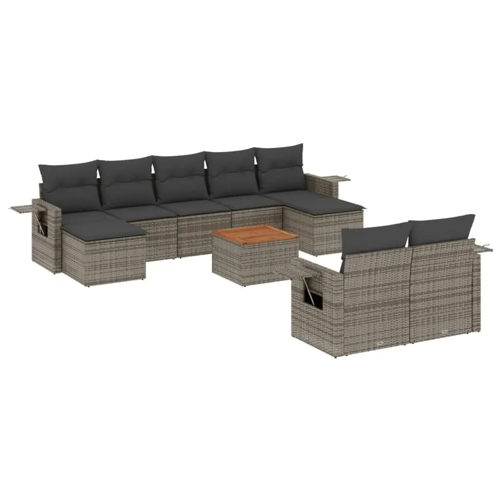 Outdoor Sectional Sofa Set 10 Piece Grey Poly Rattan Patio Garden Furniture