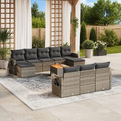 Outdoor Sectional Sofa Set - 11 Pieces, Grey PE Rattan