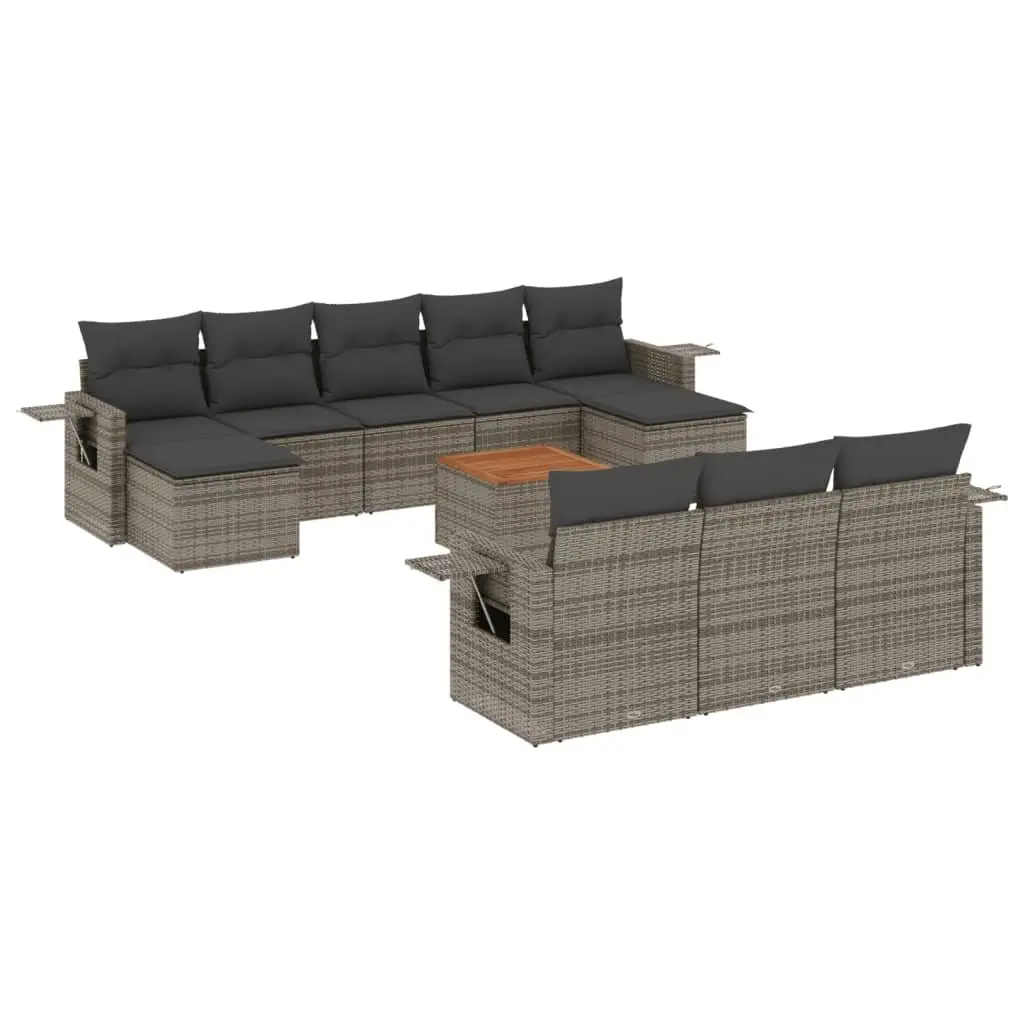 Outdoor Sectional Sofa Set 11 Piece Garden Furniture Grey Poly Rattan with