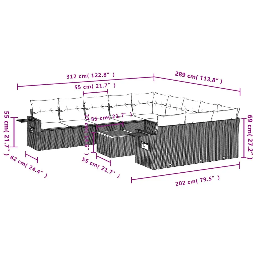 12 Piece Grey Outdoor Sectional Sofa Set
