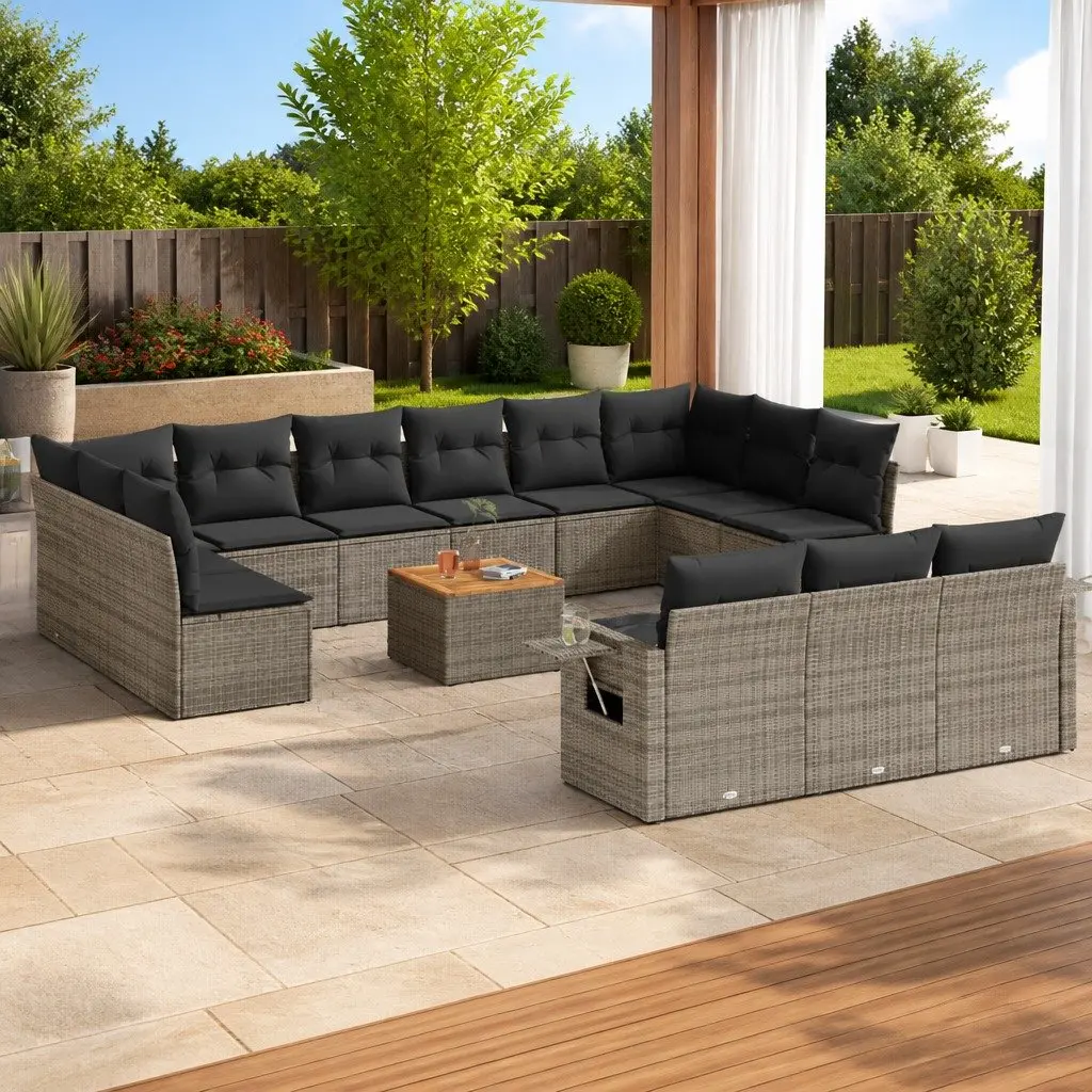 Outdoor Sectional Sofa Set Garden Furniture 14 Piece Grey Poly Rattan