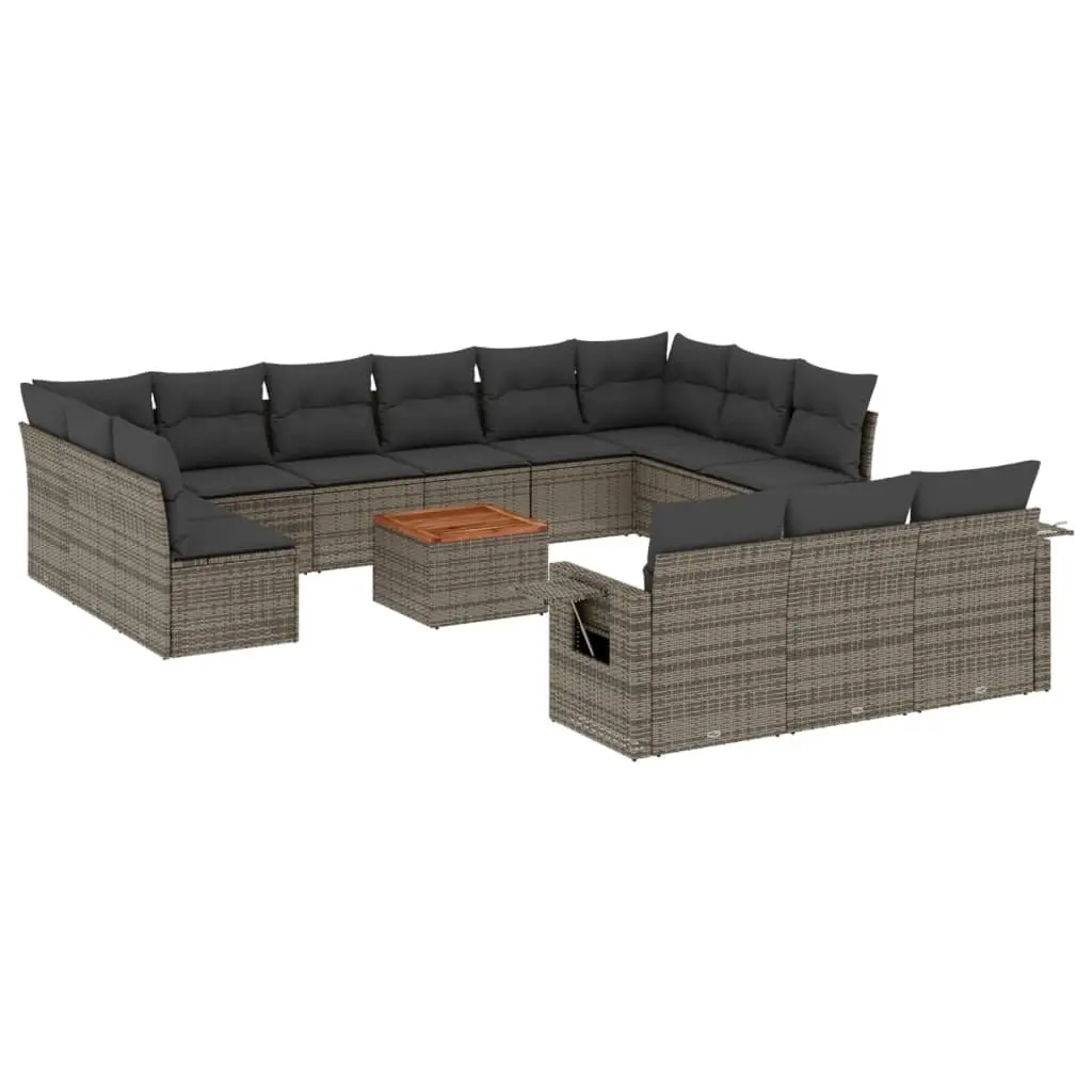 Outdoor Sectional Sofa Set Garden Furniture 14 Piece Grey Poly Rattan
