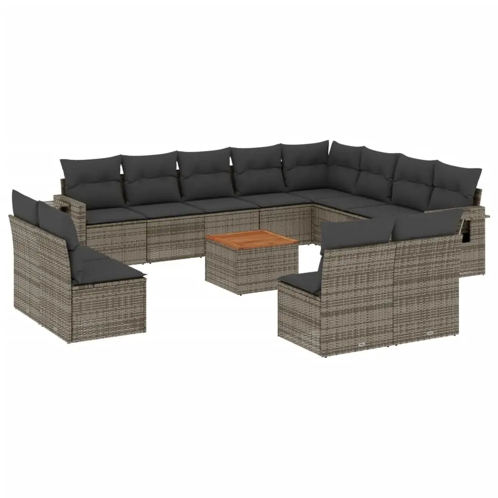 Outdoor Sectional Sofa Set 13 Piece Garden Furniture Grey Poly Rattan with