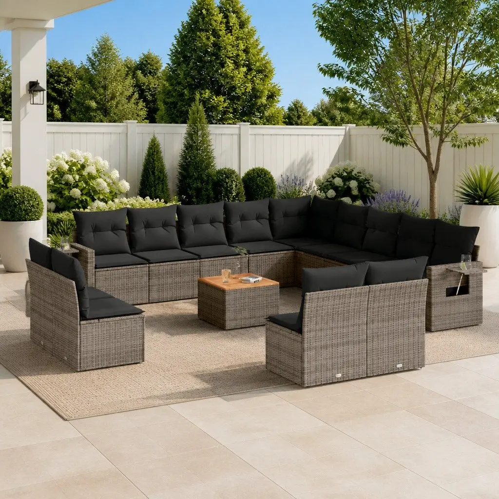Outdoor Sectional Sofa Set 14 Piece Patio Garden Furniture Grey Rattan