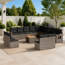 14-Piece Grey Rattan Outdoor Sofa Set with Cushions