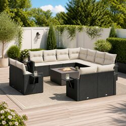 Detailed Specs: 12-Piece Black Rattan Outdoor Sofa Set