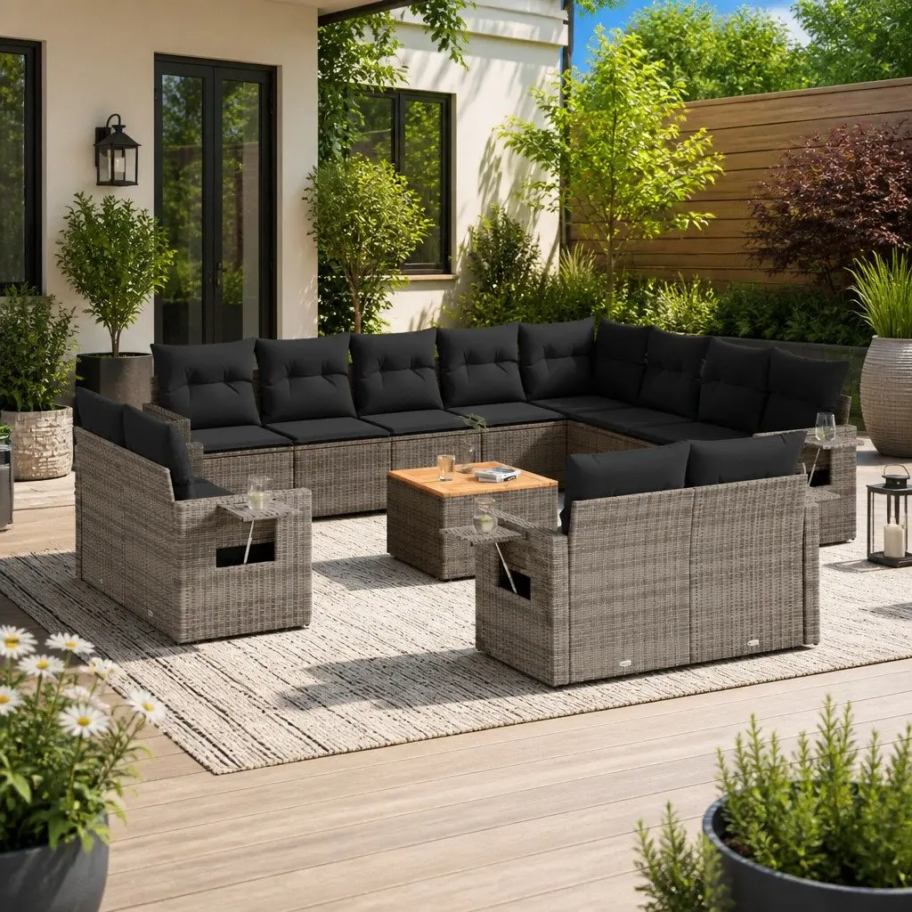 Outdoor Sectional Sofa Set 13 Piece Grey Poly Rattan Patio Garden Furniture