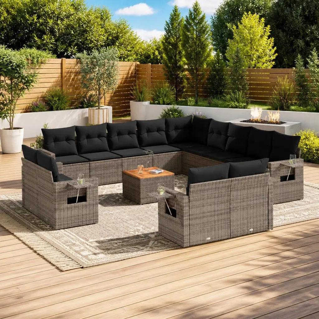 14 Piece Garden Sofa Set Outdoor Patio Furniture Grey Poly Rattan