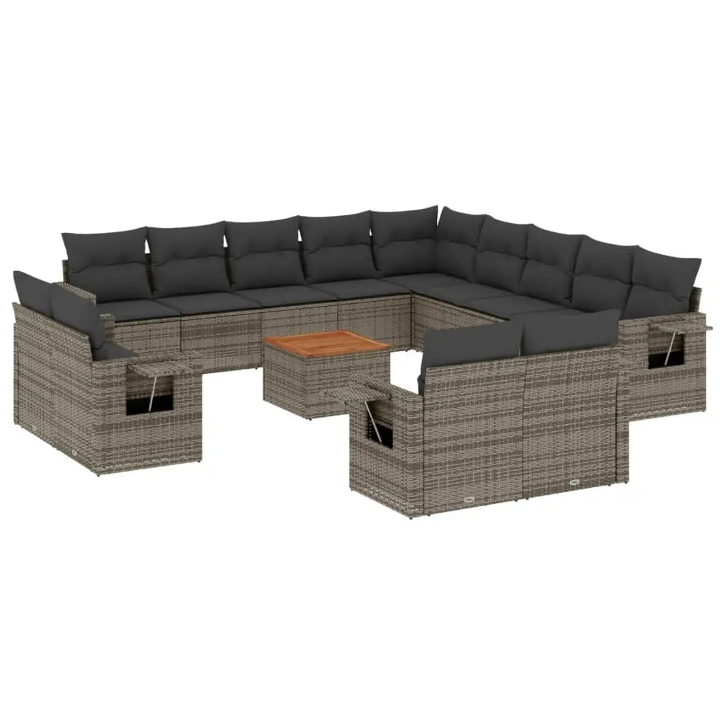 14 Piece Garden Sofa Set Outdoor Patio Furniture Grey Poly Rattan