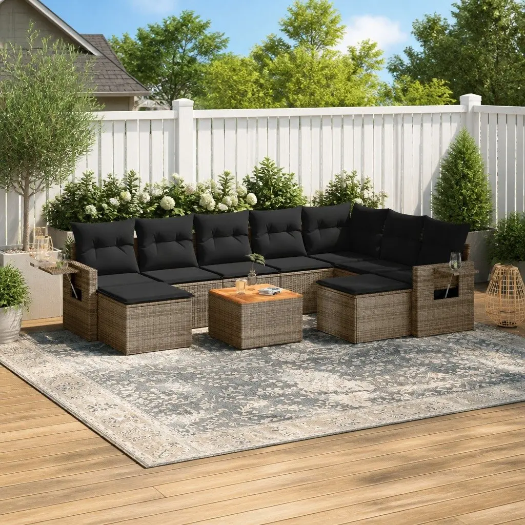 10 Piece Outdoor Sectional Sofa Set for Garden Grey Poly Rattan