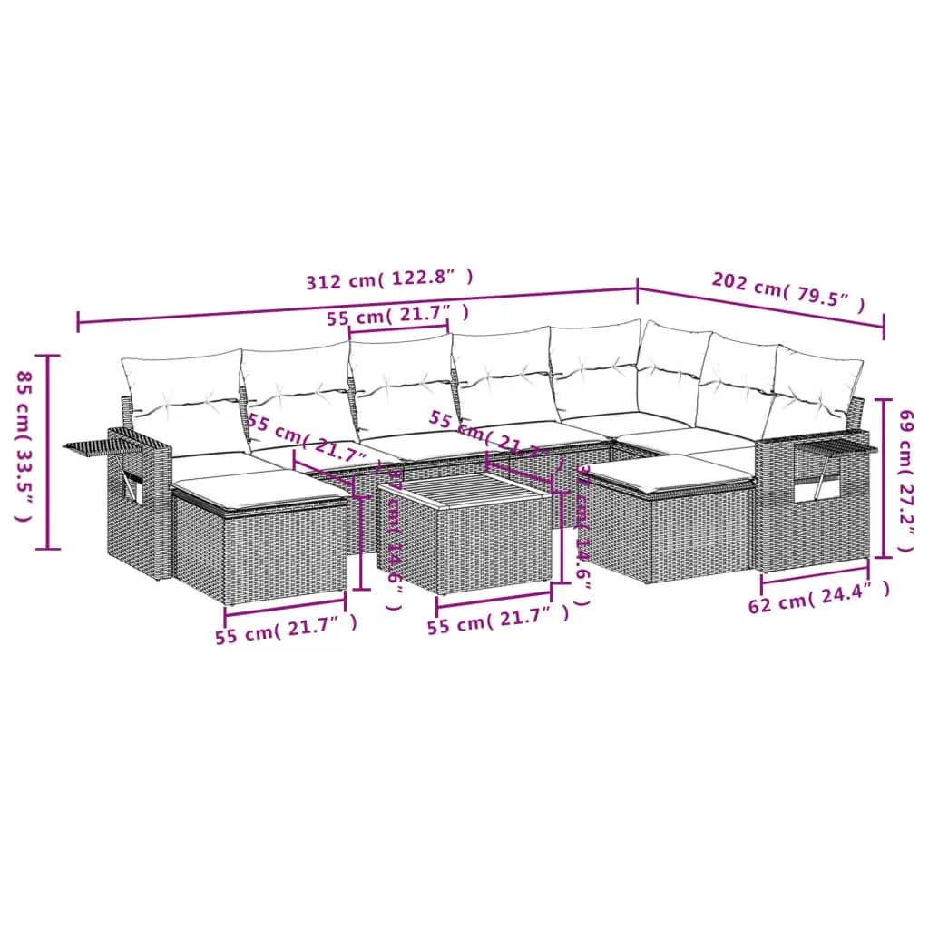 10 Piece Outdoor Sectional Sofa Set for Garden Grey Poly Rattan
