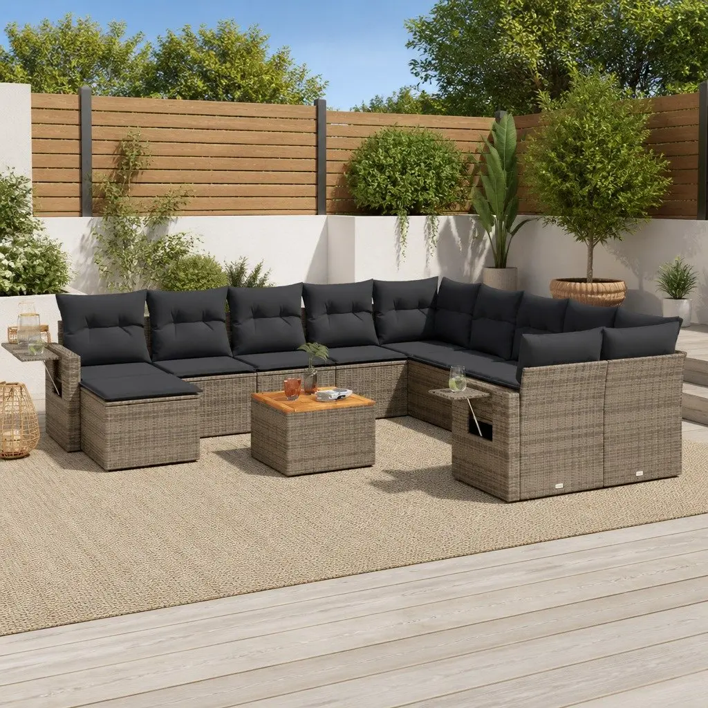 Outdoor Sectional Sofa Set 12 Piece Garden Furniture Grey Poly Rattan