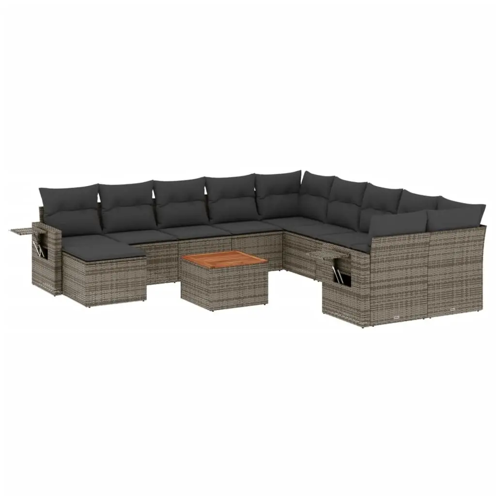 Outdoor Sectional Sofa Set 12 Piece Garden Furniture Grey Poly Rattan