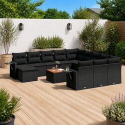 Modular 13 Piece Garden Sofa Set - Black PE Rattan