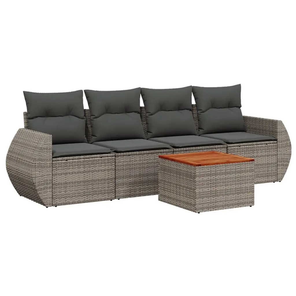 Outdoor Garden Sofa Set 5 Piece Patio Furniture Grey Poly Rattan with Cushions