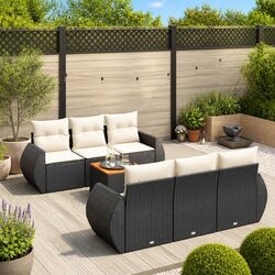 7 Piece Modular Garden Sofa Set with Black Rattan Design