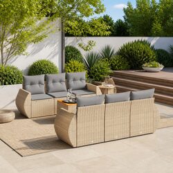 7 Piece Modular Outdoor Sofa Set - Beige Poly Rattan