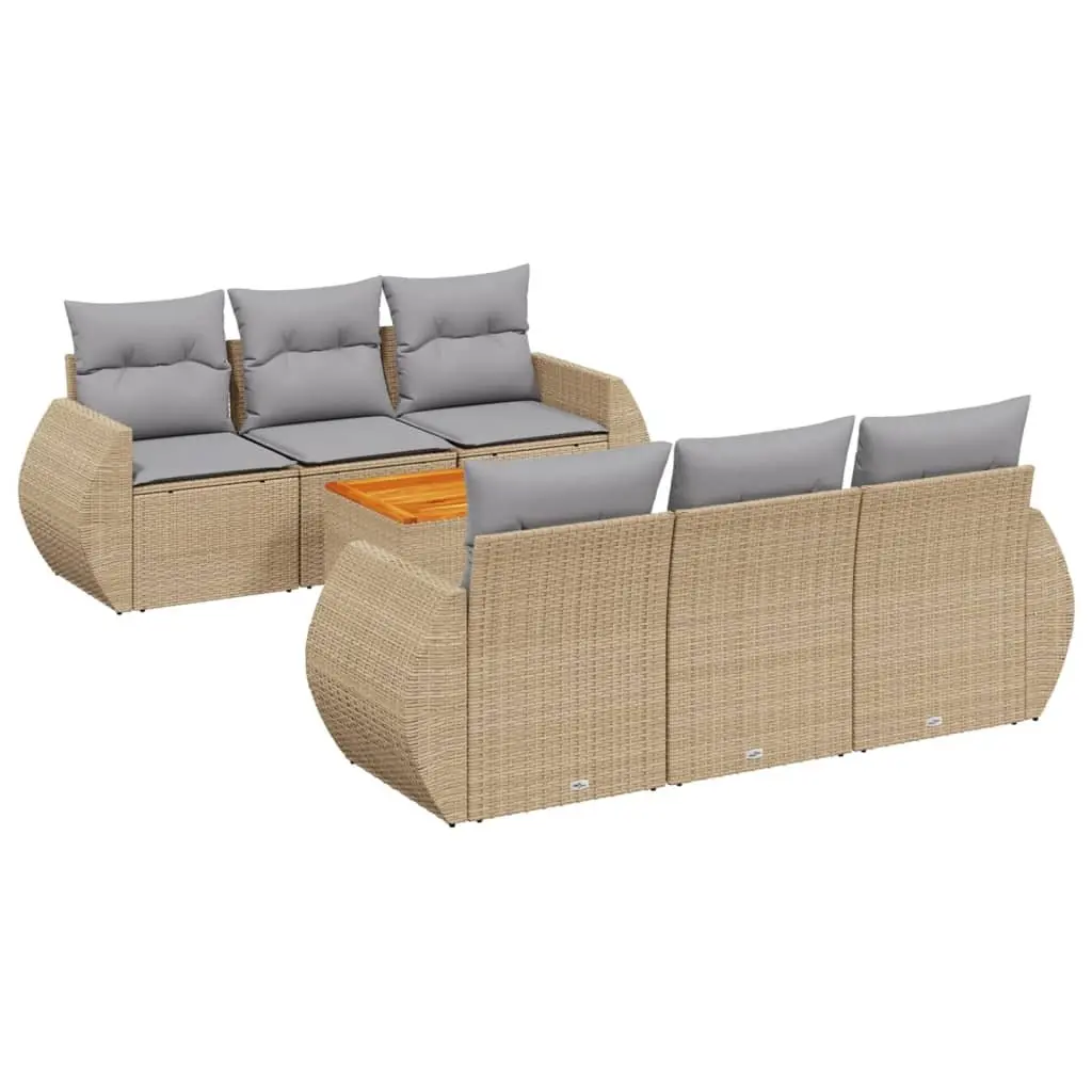 7 Piece Outdoor Garden Sofa Set for Patio Beige Poly Rattan with Cushions