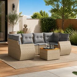 Factual 7 Piece Outdoor Sofa Set with Beige Cushions
