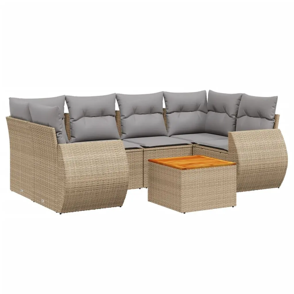 7 Piece Outdoor Garden Sofa Set for Patio and Backyard with Beige Cushions and Poly Rattan Construction