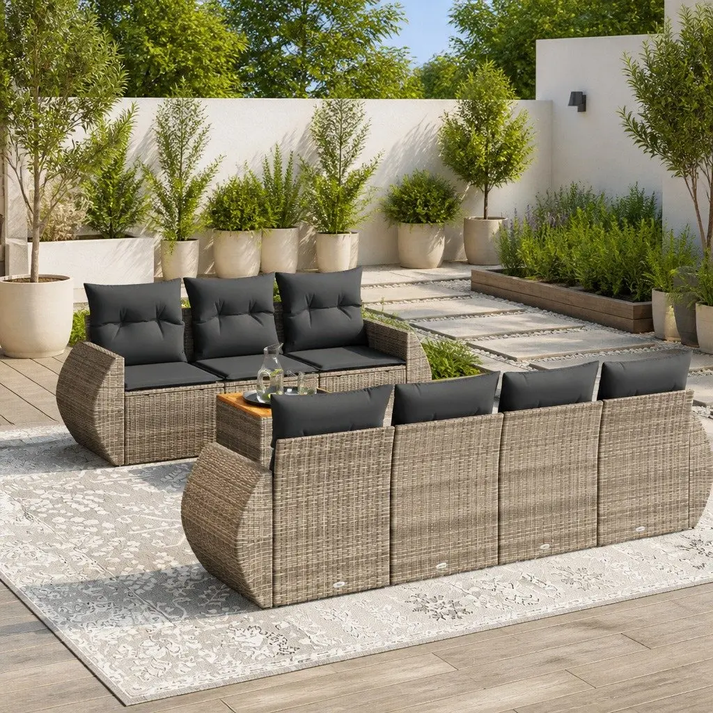 Garden Sofa Set Outdoor Furniture 8 Piece Grey Poly Rattan Patio with Cushions