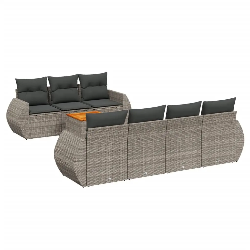 Garden Sofa Set Outdoor Furniture 8 Piece Grey Poly Rattan Patio with Cushions